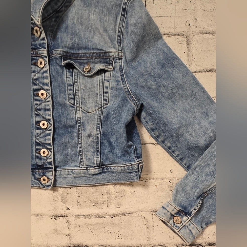 Mavi Rosie Cropped Denim Jacket Blue Button Front Size XL - Picture 10 of 16